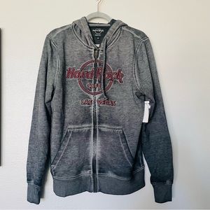 NWT Hard Rock Cafe Las Vegas Burnout Hooded Full Zip Front Jacket Size Small
